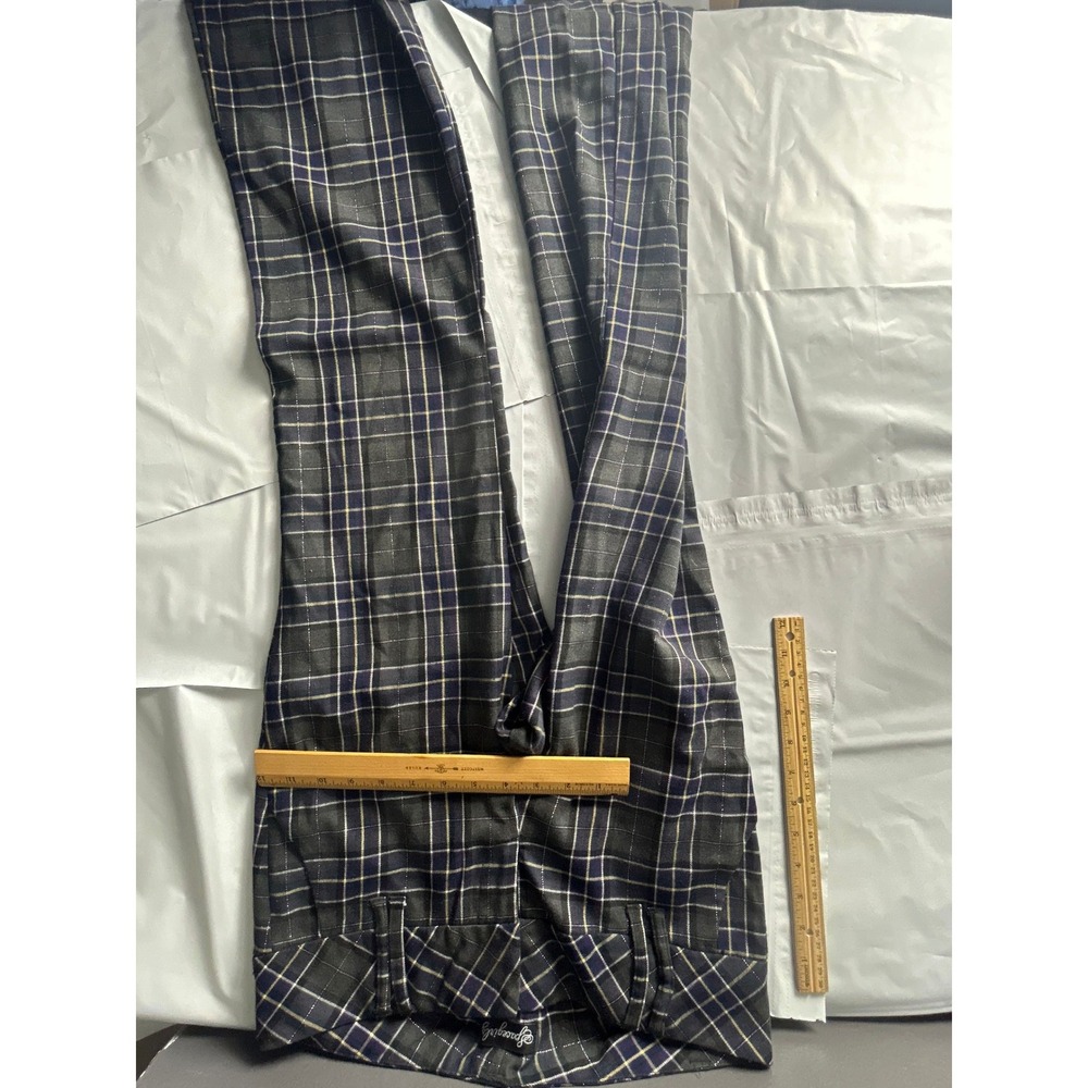Women Plaid Trousers High Waist Wide Leg Pants Black‎ Blue White